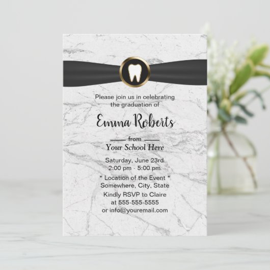 歯医者の歯科学校の卒業白大理石 招待状 (スタンド正面)