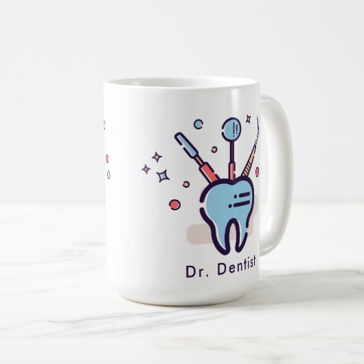 歯医者の歯科用具及び歯 コーヒーマグカップ (正面右)