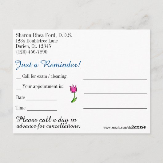 歯医者の歯科用注意喚起はがき – SRF ポストカード (裏面)