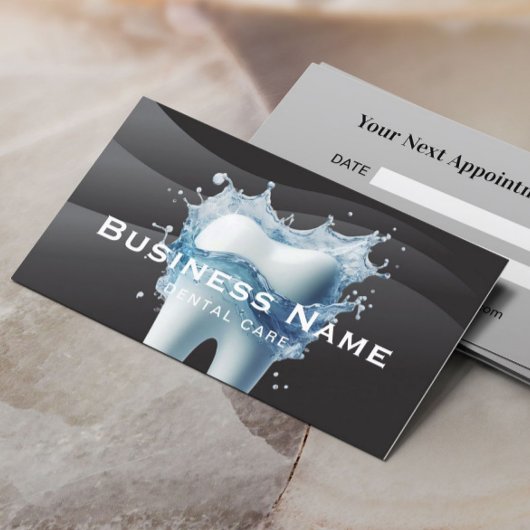 歯医者の白い歯の黒モダンい曲線の歯科 予約カード