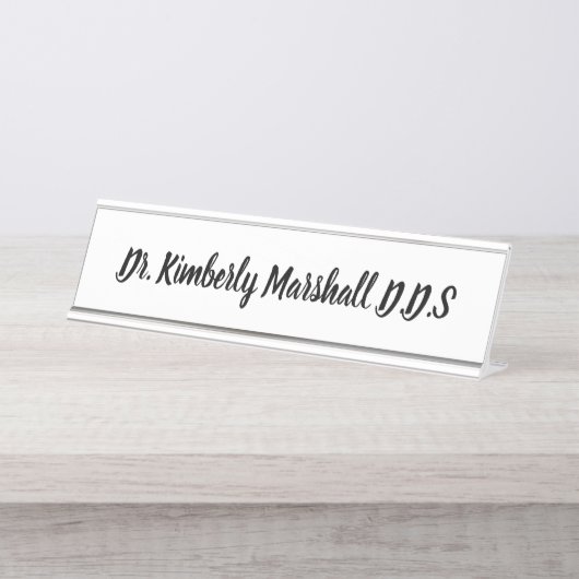 歯医者の白のスクリプト デスクネームプレート (正面)