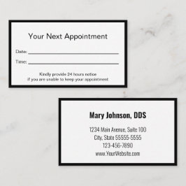 歯医者の白黒アポイントメントリマインダーカード 予約カード