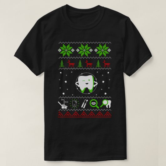 歯医者の醜いクリスマスセーター幸せな休日 Tシャツ (デザイン正面)