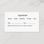 歯医者オフィスアポイントメントのリマインダ名刺 名刺 (裏面)