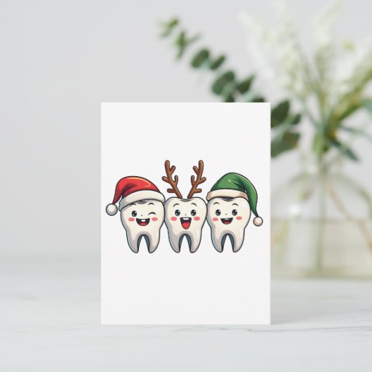 歯医者クリスマスサンタフロスクリスマスツリー ポストカード (スタンド正面)