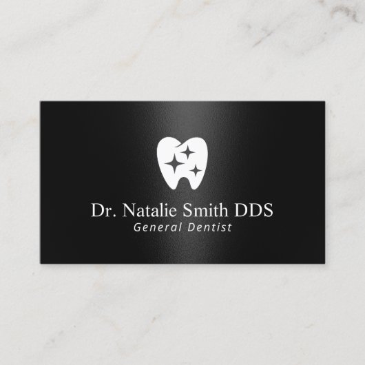 歯医者スパークル歯のロゴブラック&ホワイトデンタル 名刺 (正面)