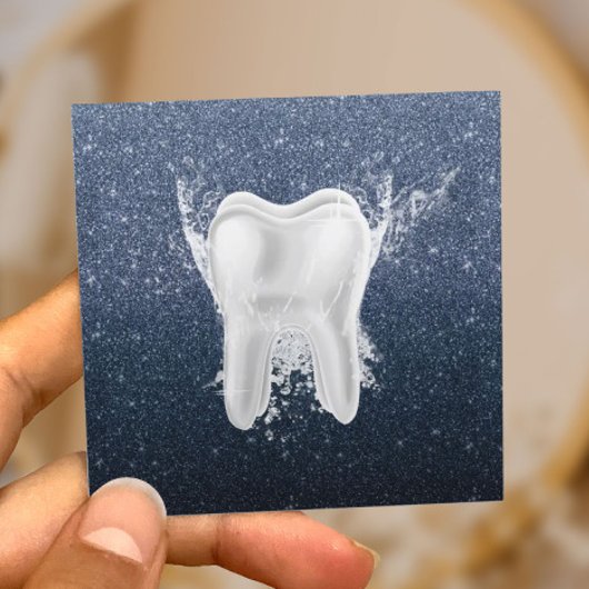 歯医者ネイビーモダンブルーグリッター歯科 スクエア名刺