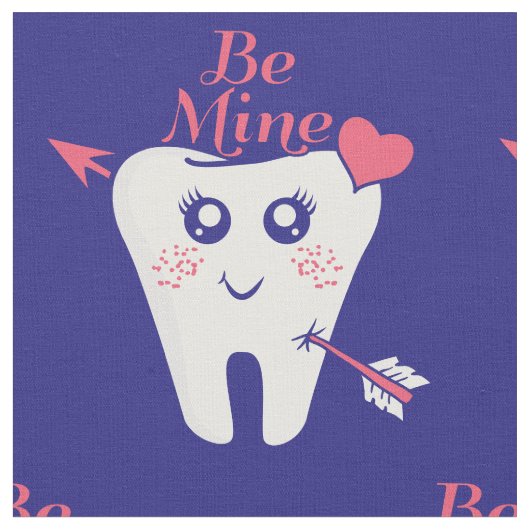 歯医者バレンタイン – 歯のハート、Be Mine ファブリック (クローズアップ)