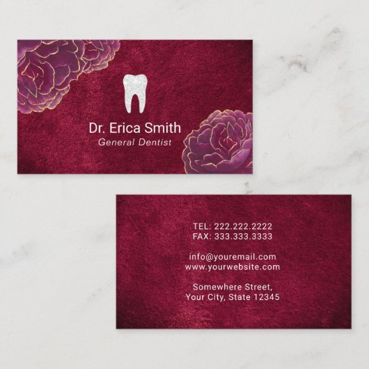 歯医者バーガンディフローラレッドベルベットデンタルケア 名刺 (正面/裏面)