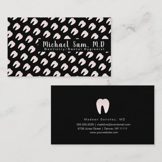歯医者ピンクグラデーションの歯のロゴパターン 名刺 (正面/裏面)