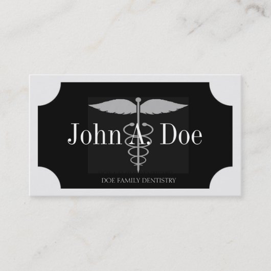 歯医者ホワイト/ブラックプラーク/シルバーストライプ 名刺 (正面)