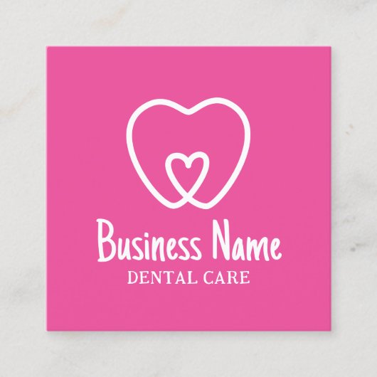 歯医者ミニマル歯ロゴピンクデンタルケア スクエア名刺 (正面)