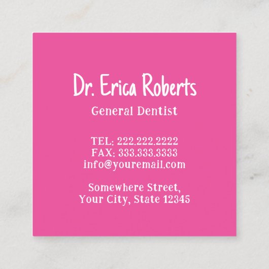 歯医者ミニマル歯ロゴピンクデンタルケア スクエア名刺 (裏面)