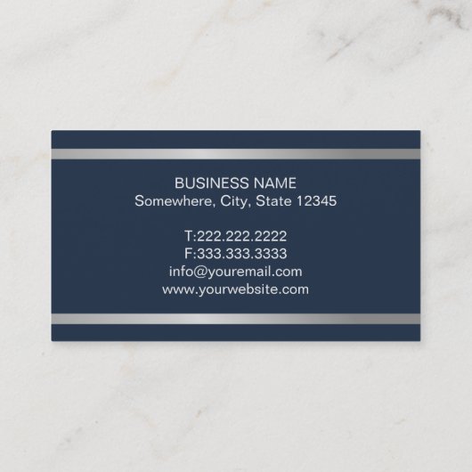 歯医者モダンシルバーストライプネイビーブルー歯科 名刺 (裏面)