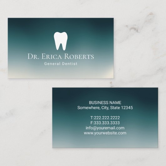 歯医者モダンティール（緑がかった色）グラデーション歯科医院 名刺 (正面/裏面)