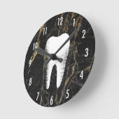 歯医者モダンブラック&金ゴールドマーブル歯科医院 ラウンド壁時計 (傾斜)