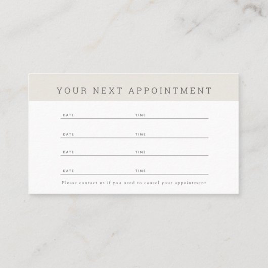 歯医者モダンライトベージュアポイントメントカード 名刺 (裏面)