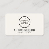 歯医者モダン歯ブラックロゴのアイボリー 名刺 (正面)