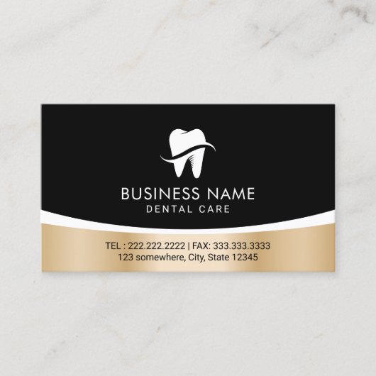 歯医者モダン歯ロゴ金ゴールドデンタルケア 予約カード (正面)