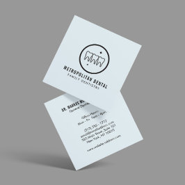 歯医者モダン歯黒ロゴ付き青 スクエア名刺