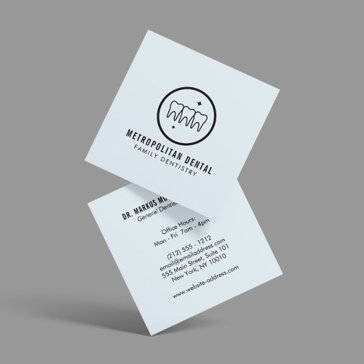 歯医者モダン歯黒ロゴ付き青 スクエア名刺