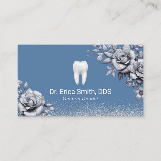 歯医者ラグジュアリーシルバーフローラブルーデンタルケア 名刺 (正面)