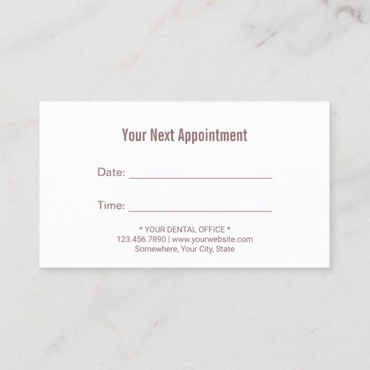 歯医者ロゴ赤面ピンクデンタルアポイントメント 予約カード (裏面)