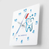 歯医者用モノグラムカイト歯ブラシ幸福歯 スクエア壁時計 (傾斜)