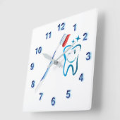 歯医者用歯ブラシファンキー青 スクエア壁時計 (傾斜)