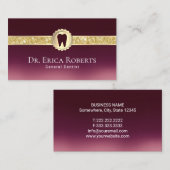 歯医者金ゴールドバッモダンジバーガンディレッドデンタルケア 名刺 (正面/裏面)