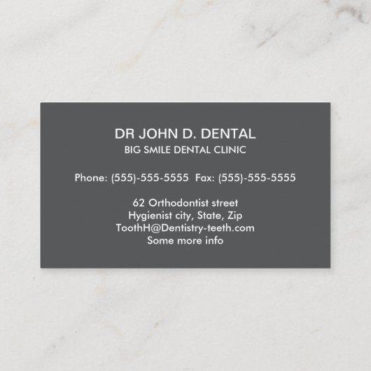 歯医者、歯のロゴ付き歯科グレーの名刺 名刺 (裏面)