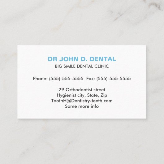 歯医者、歯のロゴ付き歯科用青色の名刺 名刺 (裏面)