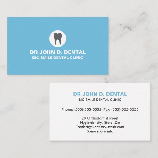 歯医者、歯のロゴ付き歯科用青色の名刺 名刺 (正面/裏面)