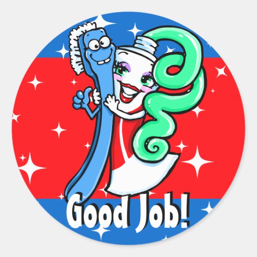 歯医者。歯科。良い仕事。歯ブラシ。歯磨き粉。 ラウンドシール (正面)