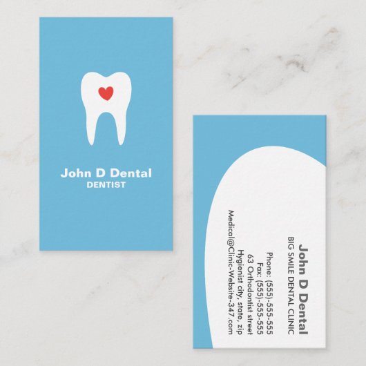 歯及びハートブルー歯科歯科用歯科医師の名刺 名刺 (正面/裏面)