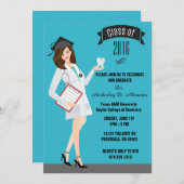 歯学部の卒業の招待状-女性のDDS 招待状 (正面/裏面)