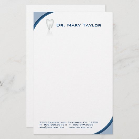 歯牙文房具の青い曲線 便箋 (正面/裏面)