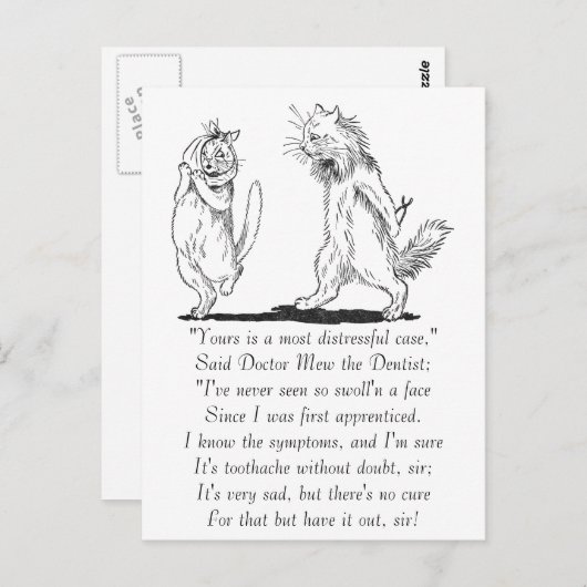 歯痛のある猫が歯医者に行く ポストカード (正面/裏面)