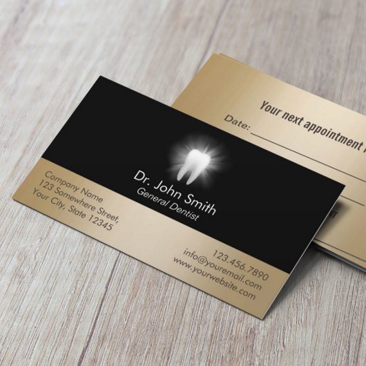 歯白熱［赤熱］光を放つブラック&金ゴールドデンタルケアアポイントメント 予約カード