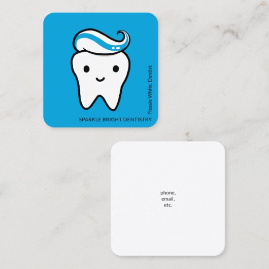 歯磨き歯科の歯磨き歯付き可愛い歯 スクエア名刺 (正面/裏面)