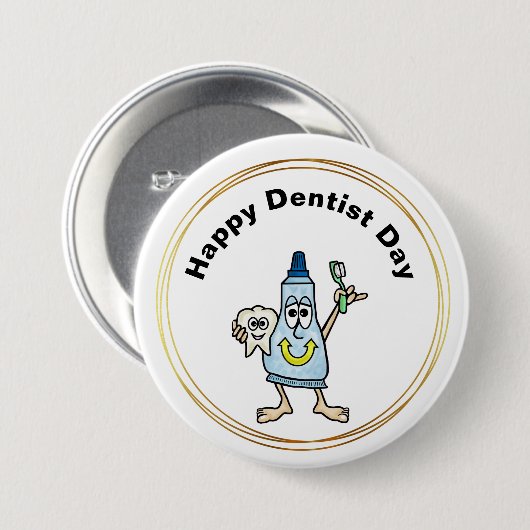 歯磨き粉と歯医者のデイボタンまたはナメタグ 缶バッジ (正面&裏面)