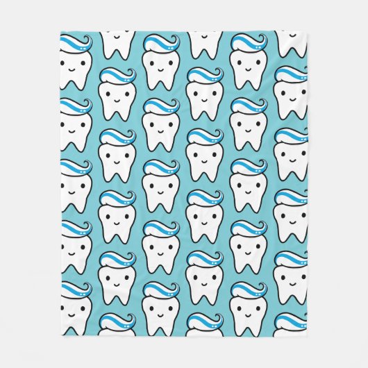歯磨き粉パターンが付いているかわいい歯 フリースブランケット (正面)