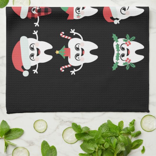 歯科おもしろいクリスマス歯かわいいクリスマス歯医者 キッチンタオル (折り畳み)