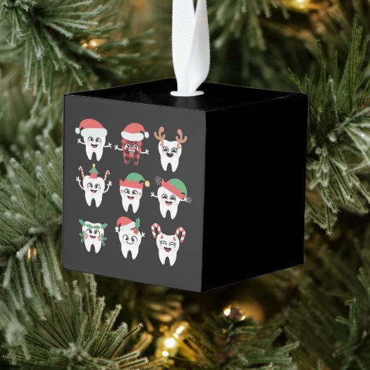 歯科おもしろいクリスマス歯かわいいクリスマス歯医者 キューブオーナメント (ツリー)
