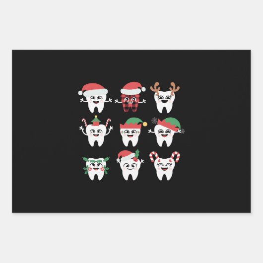 歯科おもしろいクリスマス歯かわいいクリスマス歯医者 ラッピングペーパーシート (正面)