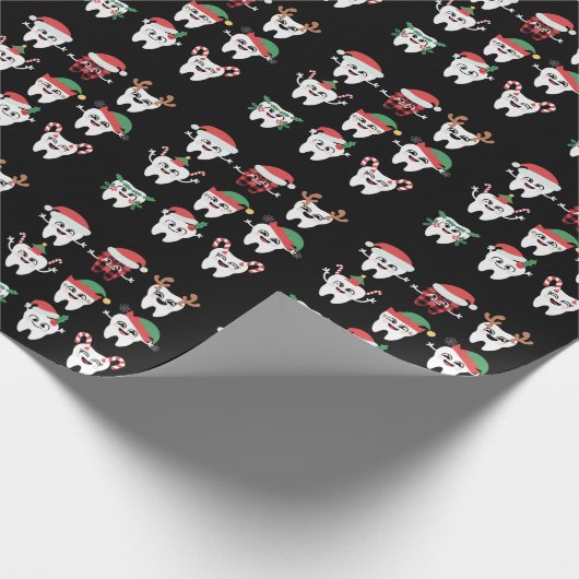歯科おもしろいクリスマス歯かわいいクリスマス歯医者 ラッピングペーパー (角)