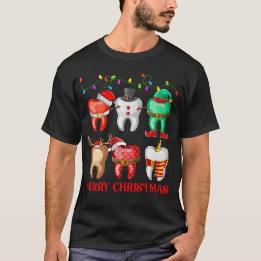 歯科おもしろいクリスマス歯かわいいクリスマス歯医者 Tシャツ (正面)