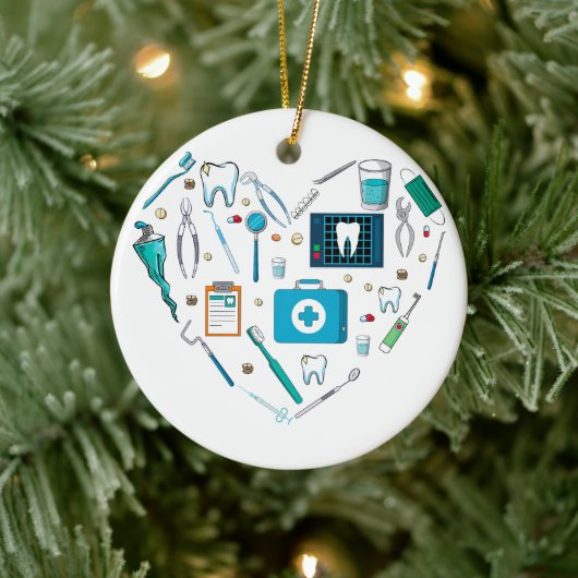 歯科おもしろい用具ハート セラミックオーナメント (ツリー)