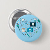 歯科おもしろい用具ハート 缶バッジ (正面&裏面)