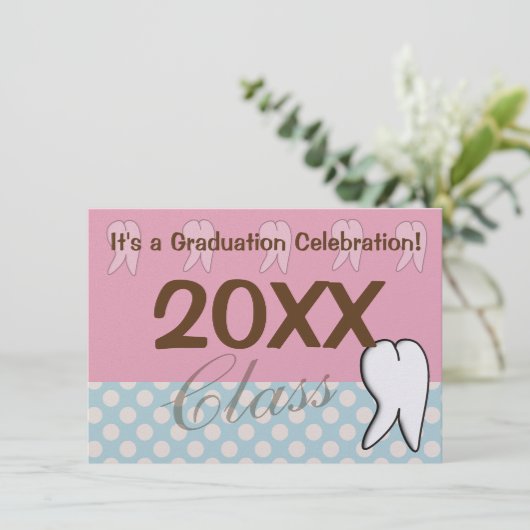 歯科の卒業式の招待ピンクとブルー 招待状 (スタンド正面)